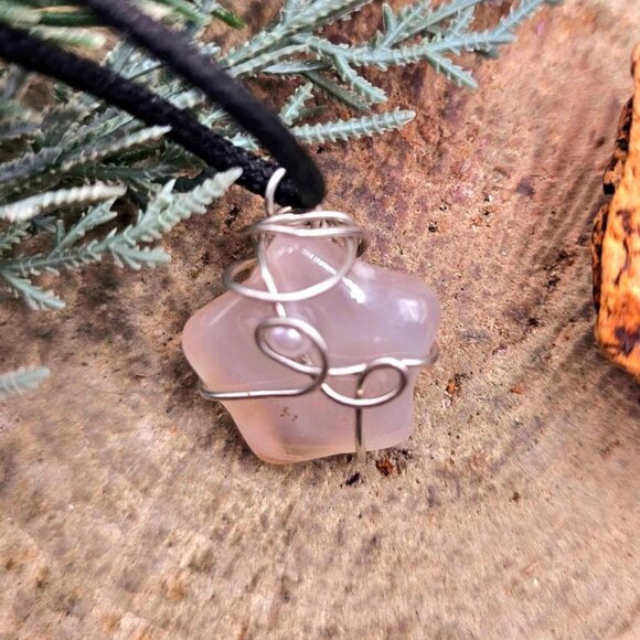 Nature Cherry Blossom Agate Star Wire Wrapped Pendant Necklace - Picture 9 of 10